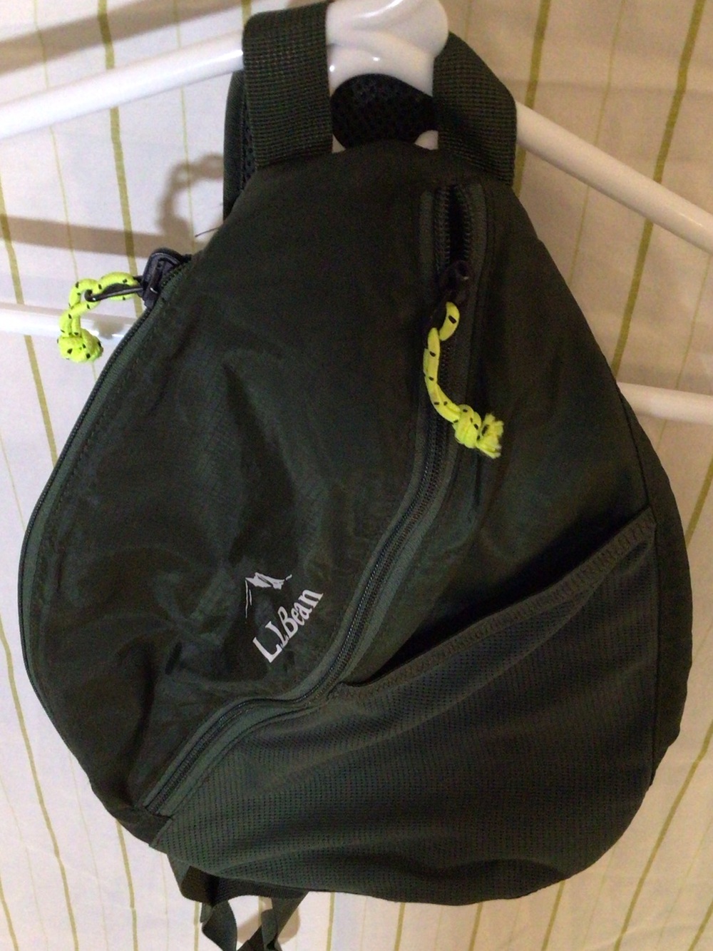 L.L. Bean Black Crossbody Sling Bag with Neon Yellow Accents